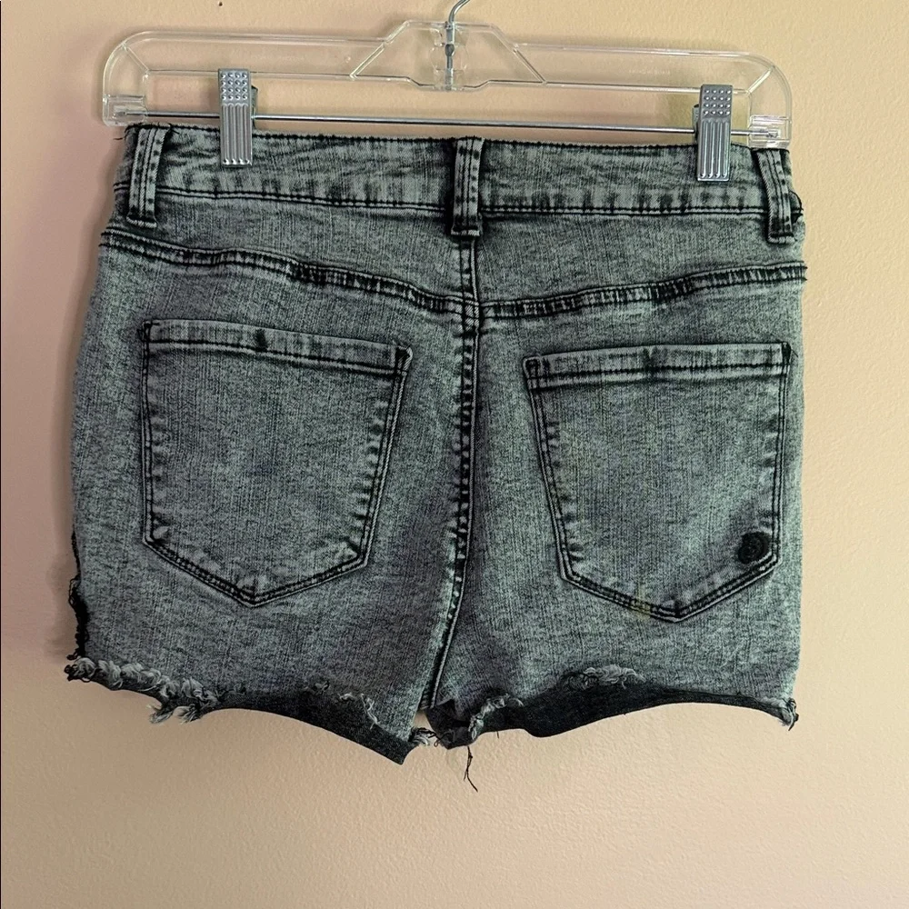 Indigo Rein Acid Wash Black Gray Distressed High-Rise Jean Shorts